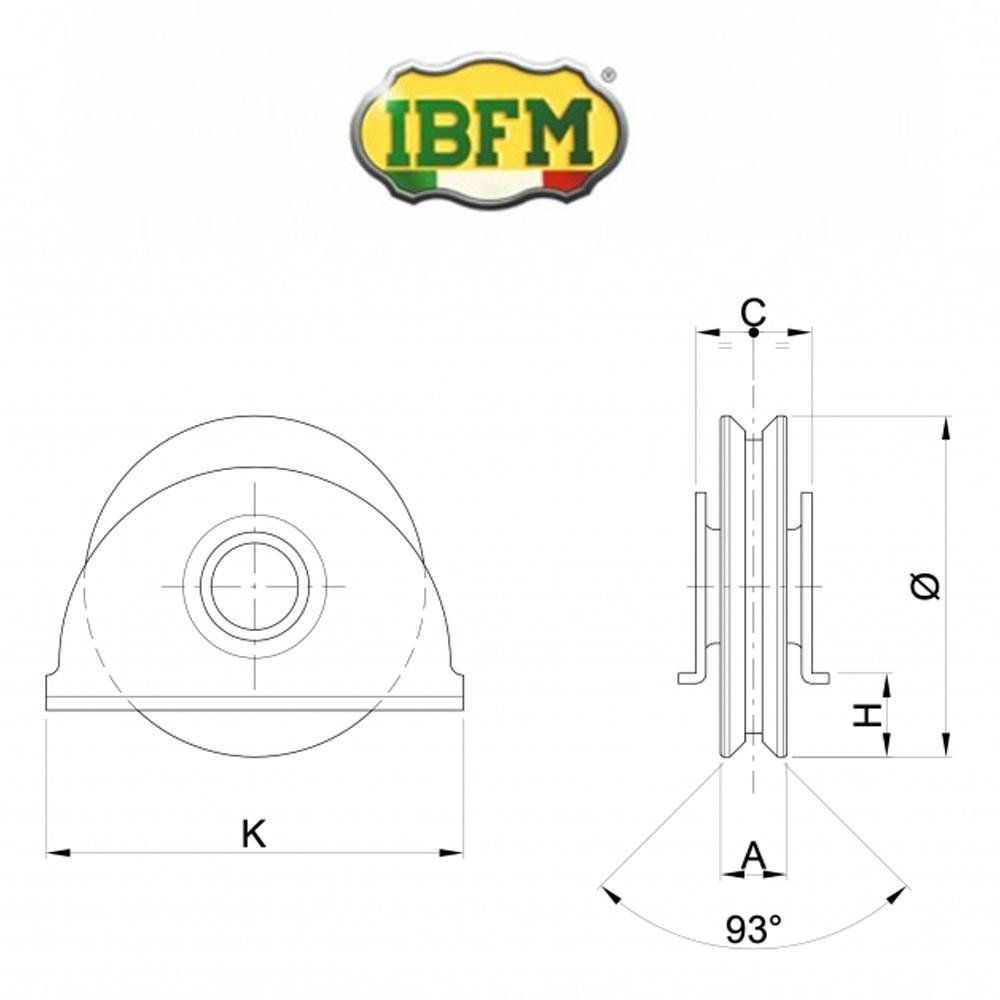 388 IBFM - Ruota per cancelli con supporti laterali 1 cuscinetto gola V