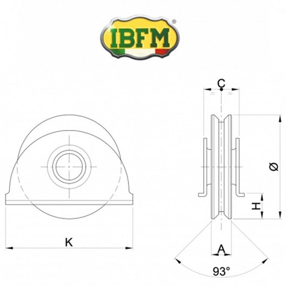 388 IBFM - Ruota per cancelli con supporti laterali 1 cuscinetto gola V