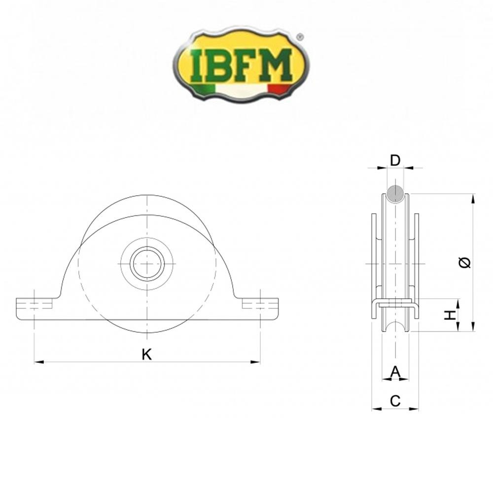392 IBFM - Ruota per cancelli con supporto interno 1 cuscinetto gola tonda d.14