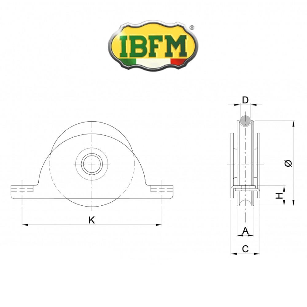992/L IBFM - Ruota per cancelli con supporto interno 1 cuscinetto gola tonda Inox