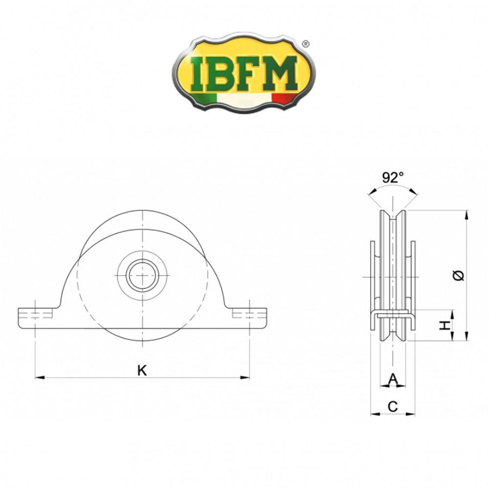 993 IBFM - Ruota per cancelli con supporto interno 1 cuscinetto gola V Inox