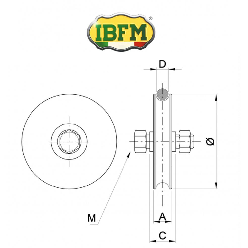 364/P IBFM - Ruota per cancelli 1 cuscinetto a sfera gola tonda d.16