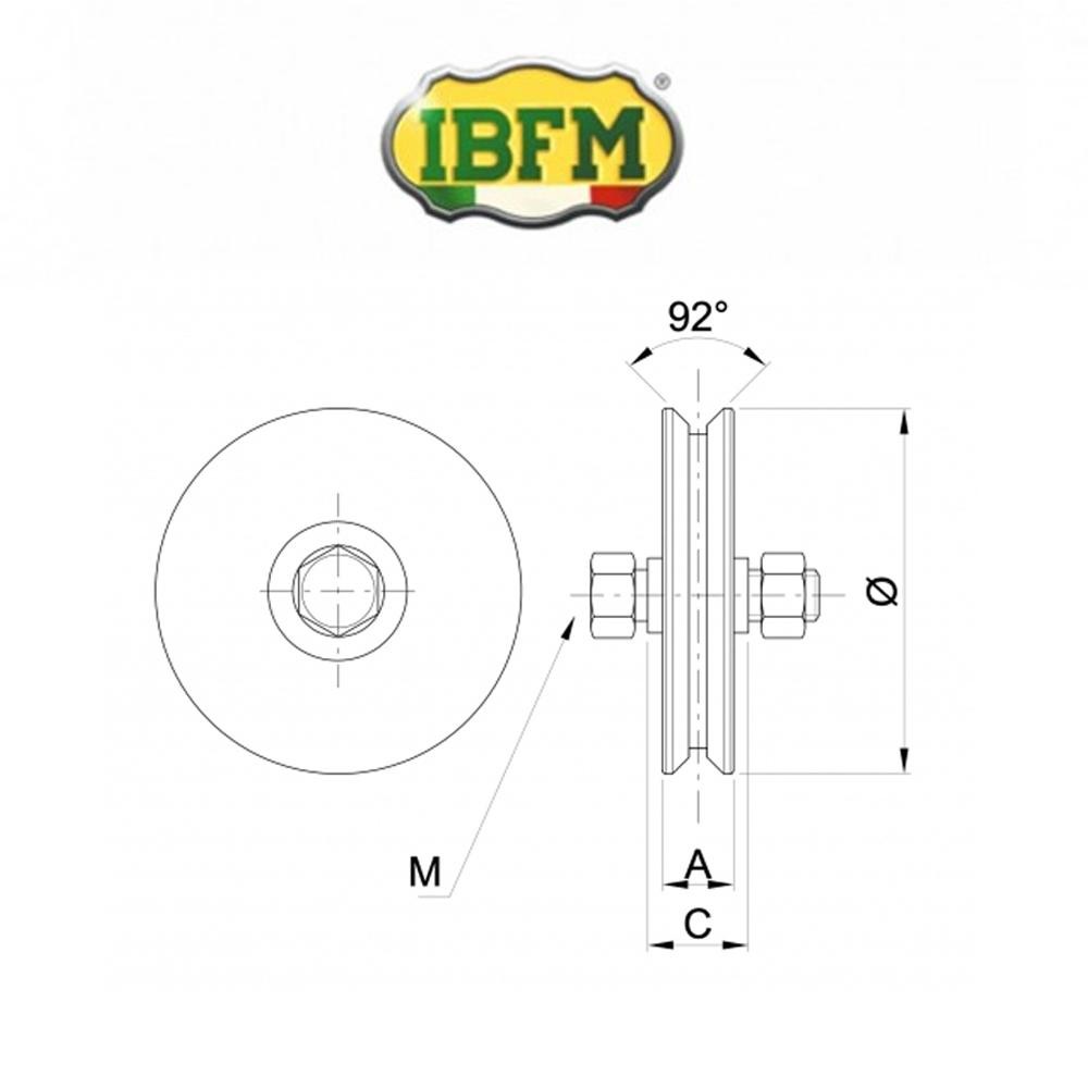 962 IBFM - Ruota per cancelli 1 cuscinetto gola V Inox