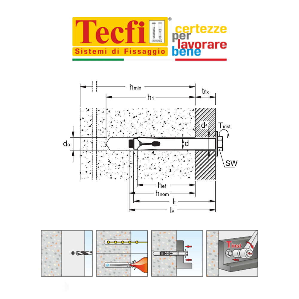 LZ51 Tecfi tassello ancorante con vite in acciaio inox LZ51 Tecfi tassello ancorante con vite in acciaio inox