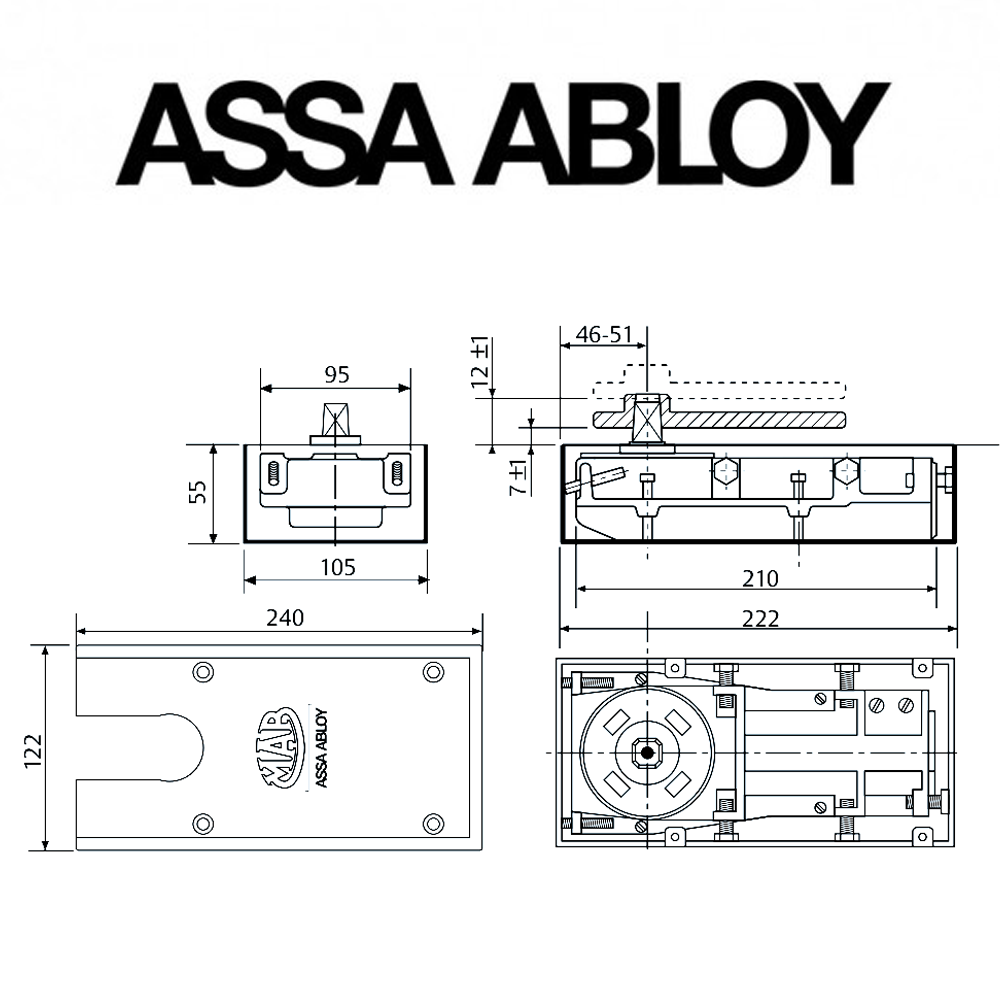 ME71620S0 Assa Abloy | Chiudiporta a pavimento MAB 7125 a forza fissa con fermo a 90° 