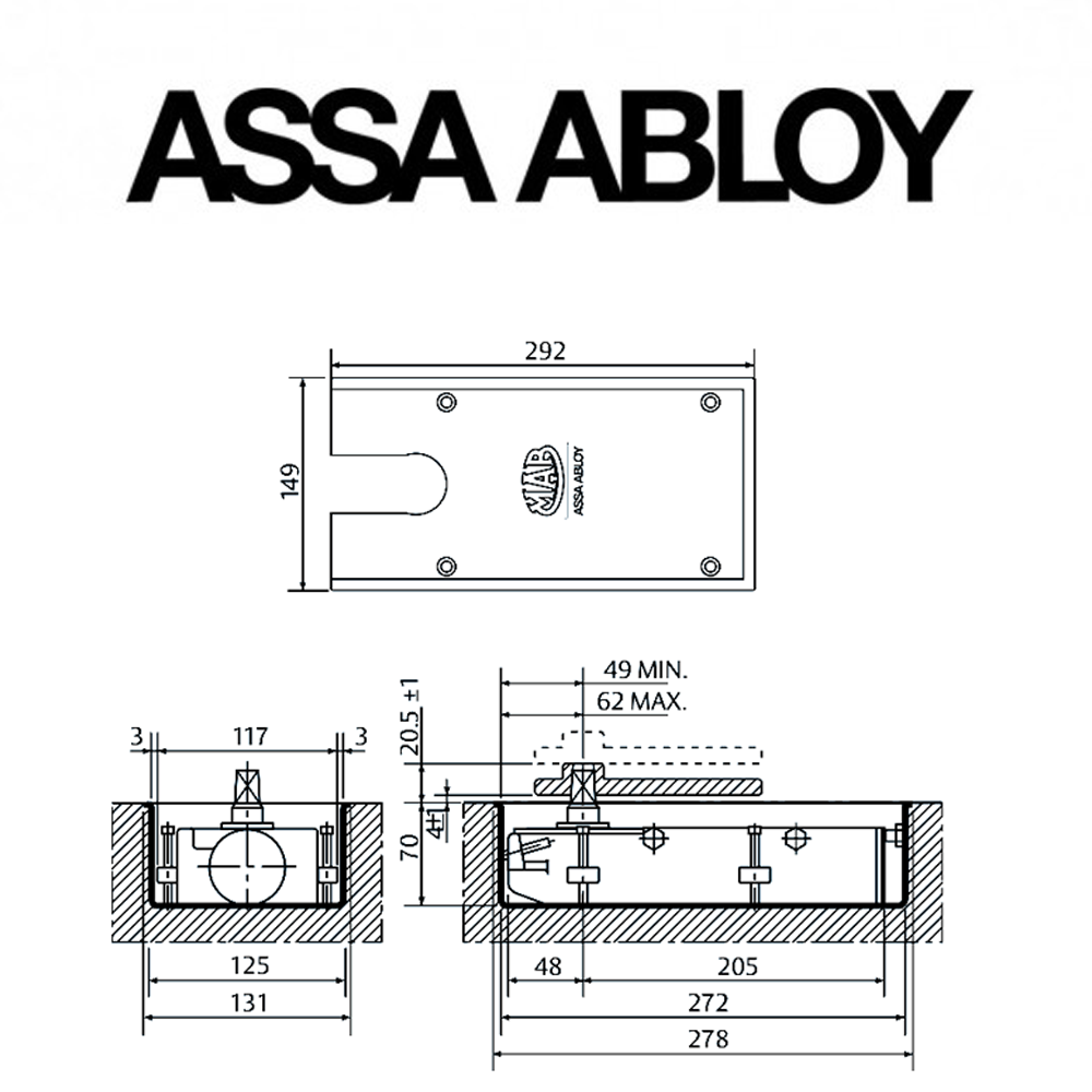 ME76630I0 Assa Abloy | Chiudiporta a pavimento MAB 7305 a forza fissa con fermo a 90°