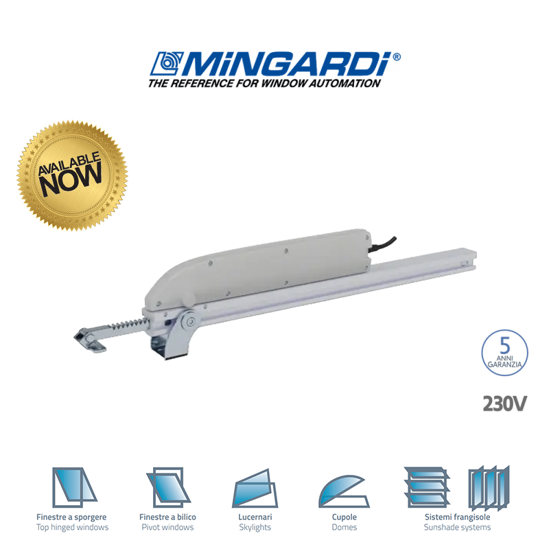 DRIVE EVO 2 Mingardi - Attuatore a cremagliera per lucernari cupole e frangisole 1000N DRIVE EVO 2 Mingardi - Attuatore a cremagliera per lucernari cupole e frangisole 1000N