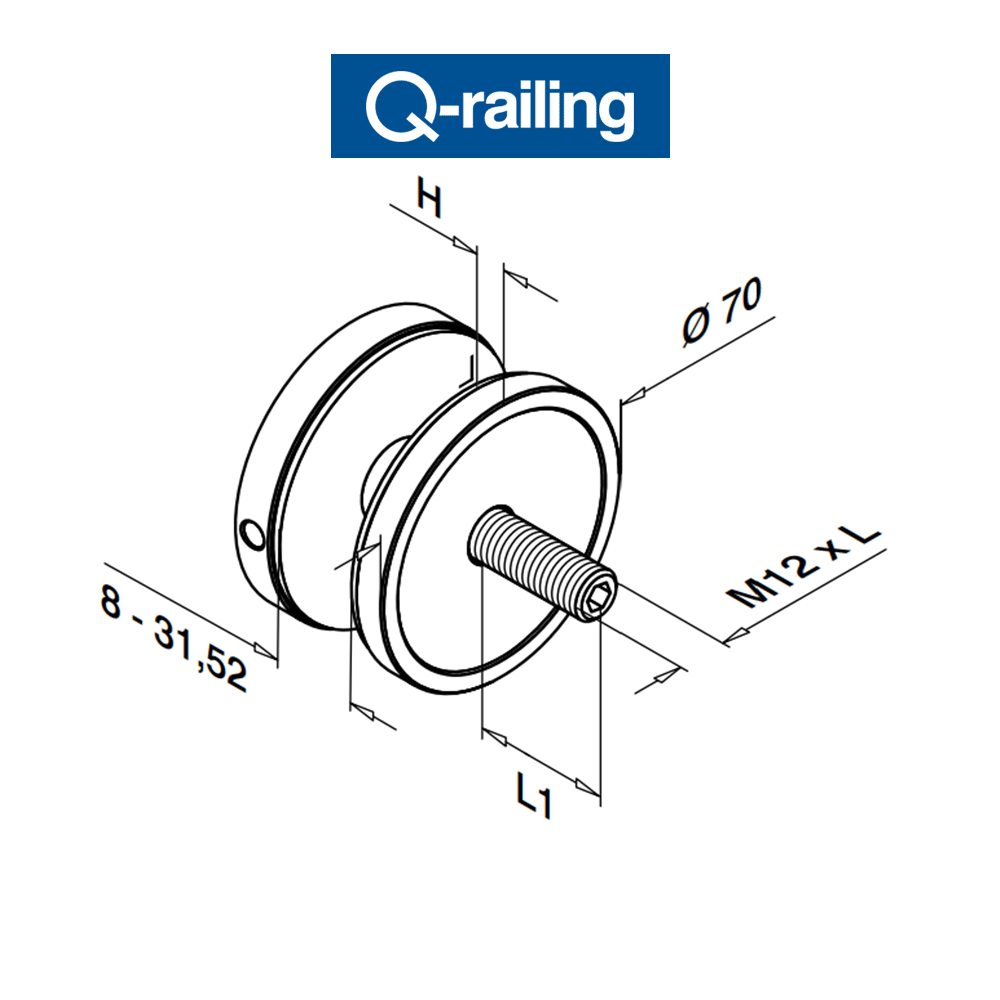 Q-Railing - adattatore per vetro Easy Glass Diametro Ø70 MOD 0748