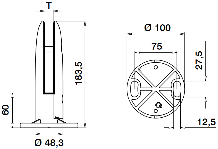 MOD 6100 Q-Railing morsetti per vetro a pavimento Easy Glass