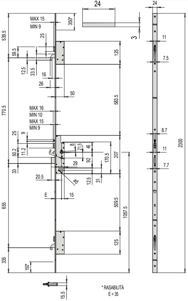 4P01035 Cisa serratura motorizzata da infilare per porta antipanico frontale piatto