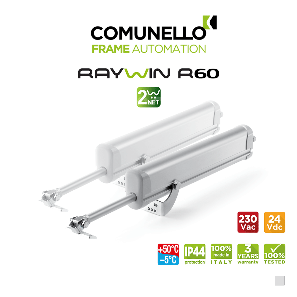 RAYWIN R60 2W-NET Comunello - Doppio attuatore elettrico a stelo per finestre a sporgere e lucernari RAYWIN R60 2W-NET Comunello - Doppio attuatore elettrico a stelo per finestre a sporgere e lucernari