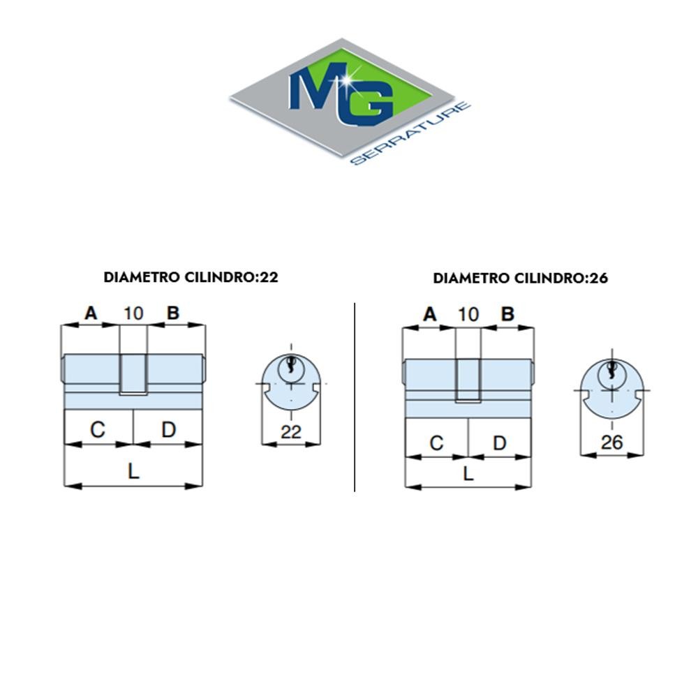 1293 MG - Serratura da infilare a due mandate entrata 32 con cilindro tondo