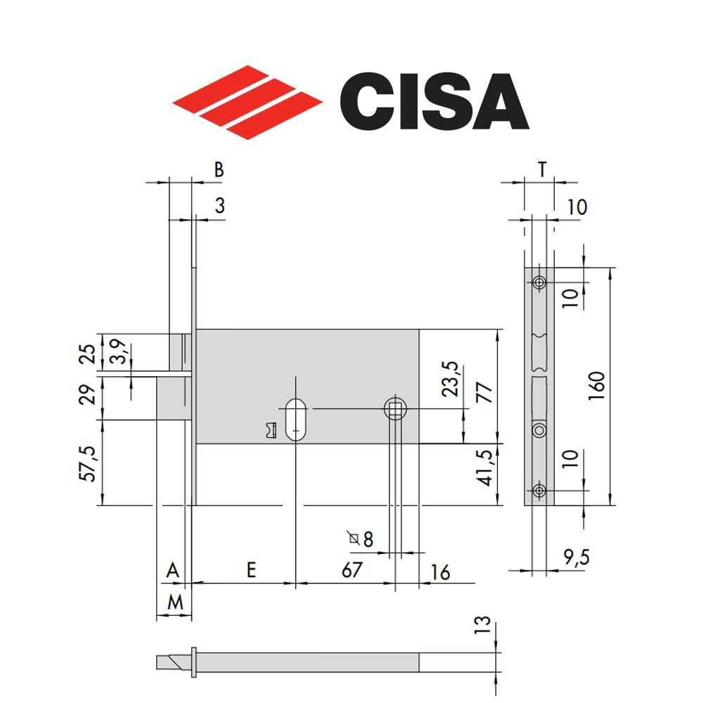 44462 Cisa - Serratura da infilare a cilindro per fasce
