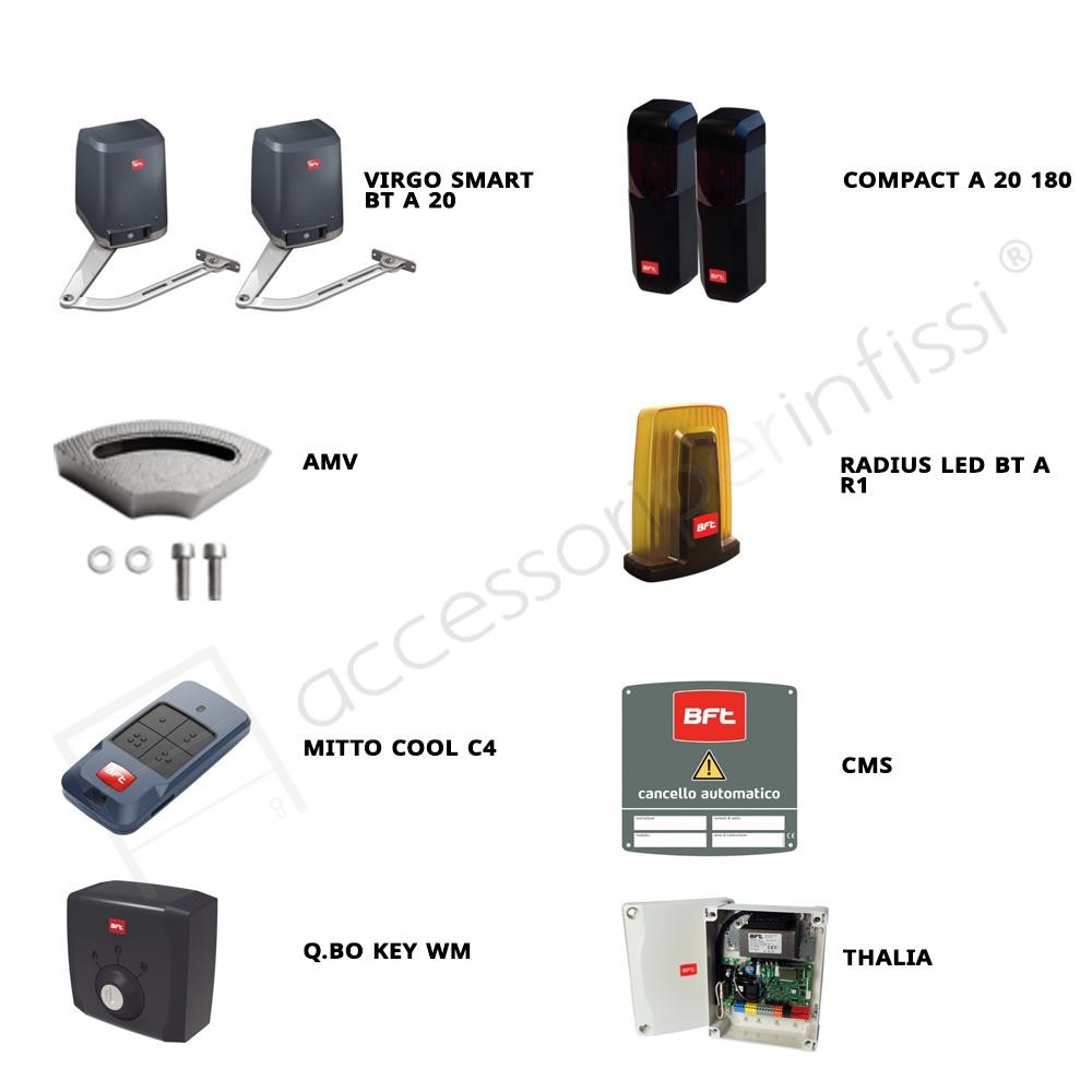 VIRGO SMART BT A 20 KIT BFT operatore elettromeccanico a braccio articolato per ante a battente VIRGO SMART BT A 20 KIT BFT operatore elettromeccanico a braccio articolato per ante a battente