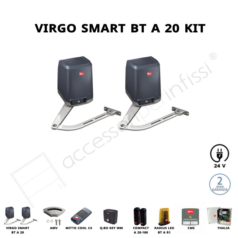 VIRGO SMART BT A 20 KIT BFT operatore elettromeccanico a braccio articolato per ante a battente VIRGO SMART BT A 20 KIT BFT operatore elettromeccanico a braccio articolato per ante a battente