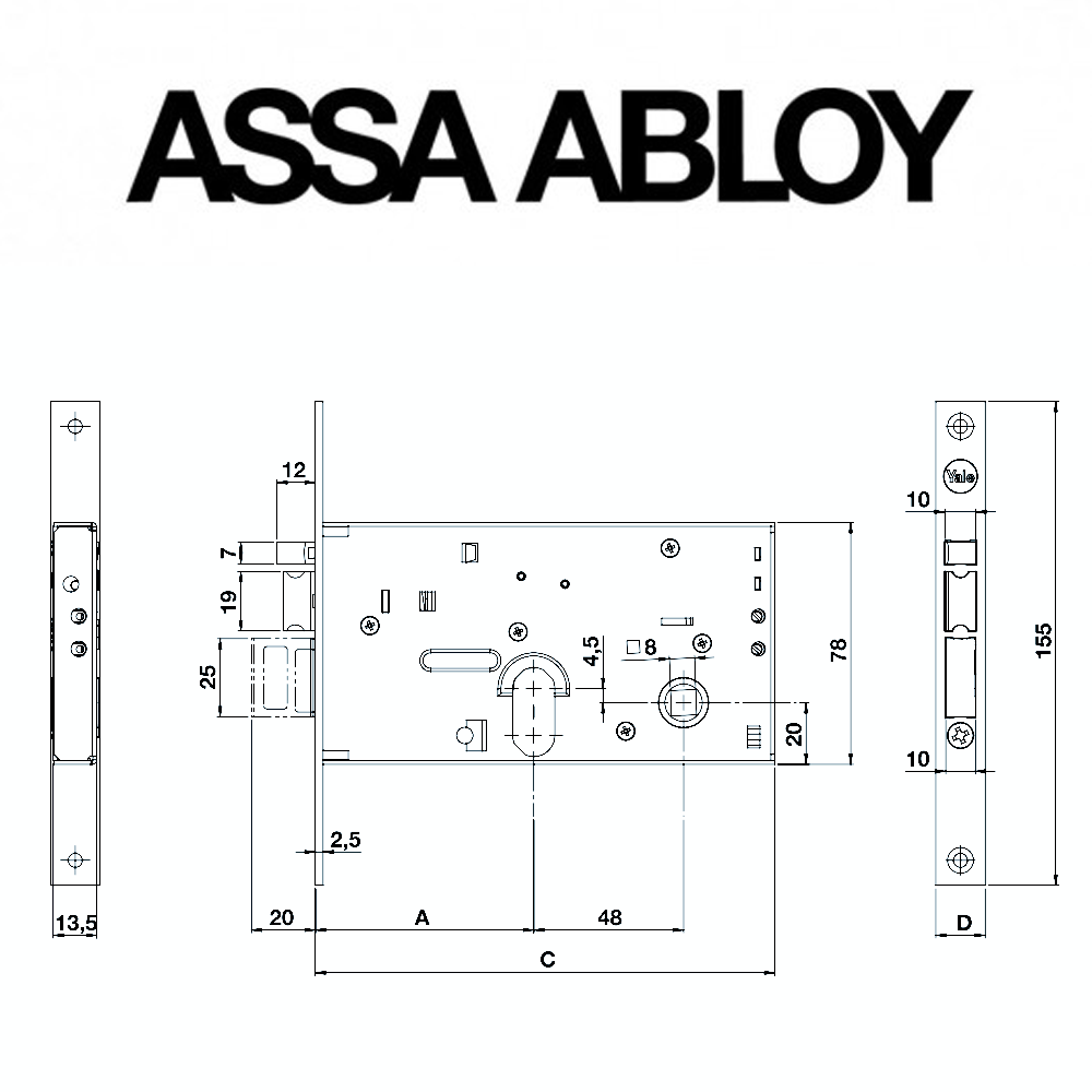 F6703 Assa Abloy | Serratura elettrica di sicurezza montante a doppia mappa scrocco e catenaccio