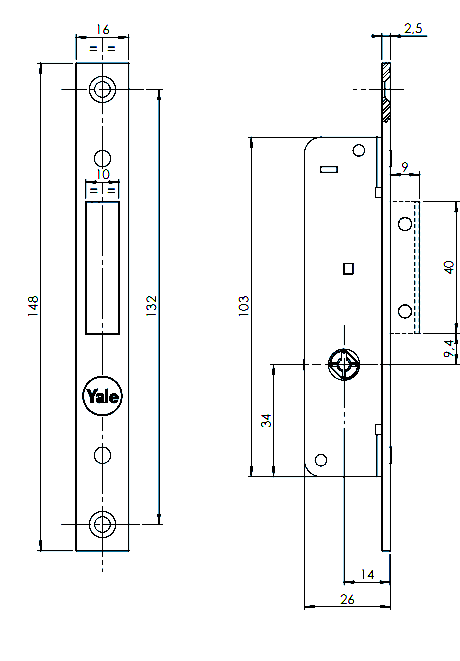 YF5810KA Assa Abloy | Serratura a cilindro a spillo per montante entrata 14 frontale 16 KA