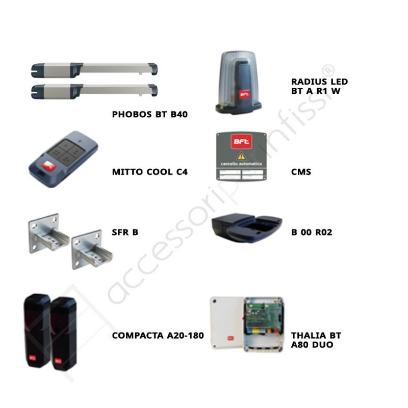 PHOBOS BT B40 KIT BFT completo 24 V per cancelli a battente | Accessori ...