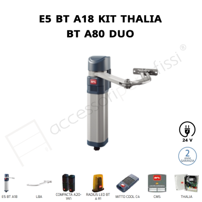 E5 BT A18 KIT THALIA BT A80 DUO BFT operatore elettromeccanico per ante di cancelli battenti pedonali e carrabili
