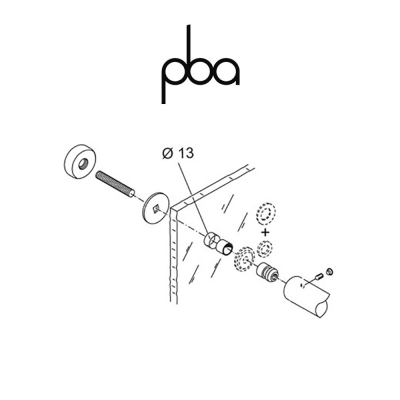 FIX.011.000D PBA - Kit di fissaggio singolo passante per vetro per maniglioni diametro Ø 25 | Programma IT - YOD - 200Q - 200E - 200