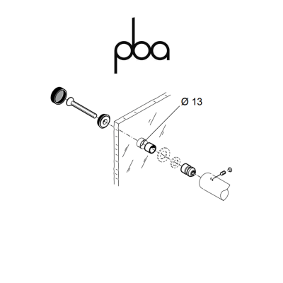 FIX.012.000D.10 PBA - Kit di fissaggio singolo passante per vetro, diametro Ø 25 - Ø 30 | Programma M18 - 300