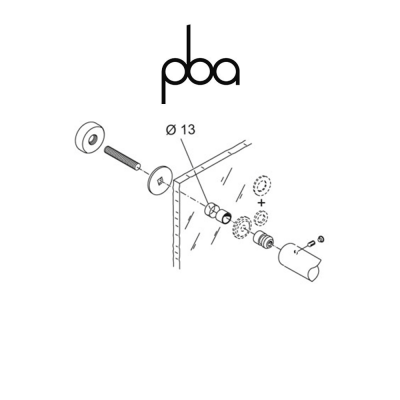 FIX.013.000D PBA - Kit di fissaggio singolo passante per vetro per maniglioni diametro Ø 35 | Programma IT - YOD - 200Q - 200E - 200
