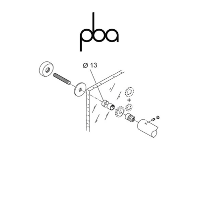 FIX.014.000D PBA - Kit di fissaggio singolo passante per vetro per maniglioni diametro Ø 20