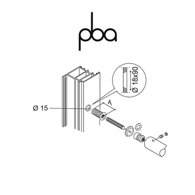 FIX.410.000D.B2 PBA - Kit di fissaggio singolo non passante per legno, PVC, alluminio a 2-3 camere, perno=33 mm